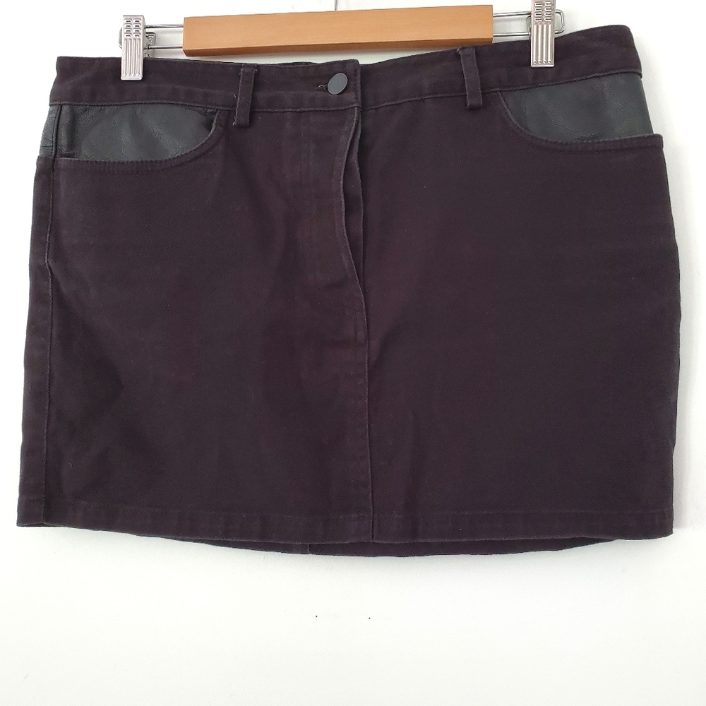T ALEXANDER WANG Black Denim & Contrast Leather 14" Mini Skirt 30/XL Designer